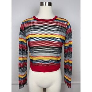 Ruby & Lace Rainbow Stripe Open Knit Cropped Mesh Top‎ Cover Up Sz L Made in USA